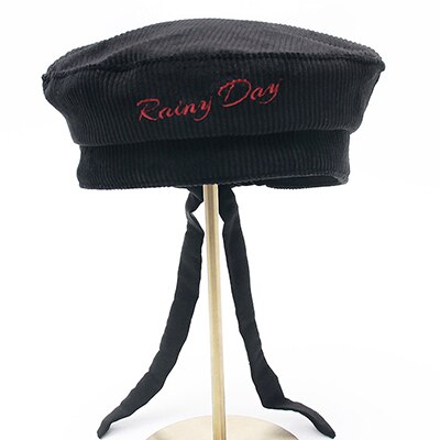 Boina joejerry bonita para mujer, gorra plana, sombrero de pana bordado, boina para chicas, novedad: letter black  beret