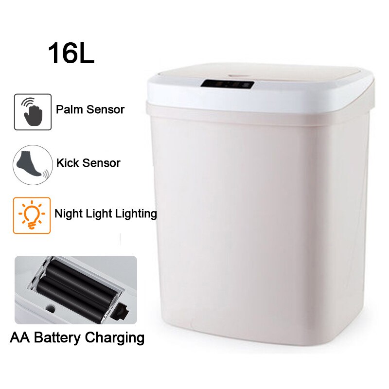 16L Smart Trash Can Smart Sensor Trash Bin For Kitchen Bathroom Automatic Waste Bin Garbage Can Dustbin Rubbish Bin Trashcan: Khaki B