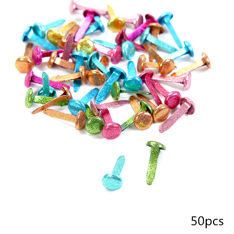 Clous de deux pieds en métal 50/100 pièces | Pointes de strass, matériel artisanal pour enfants, accessoires Scrapbooking, attache de décoration pour Brads: Round head 50pcs