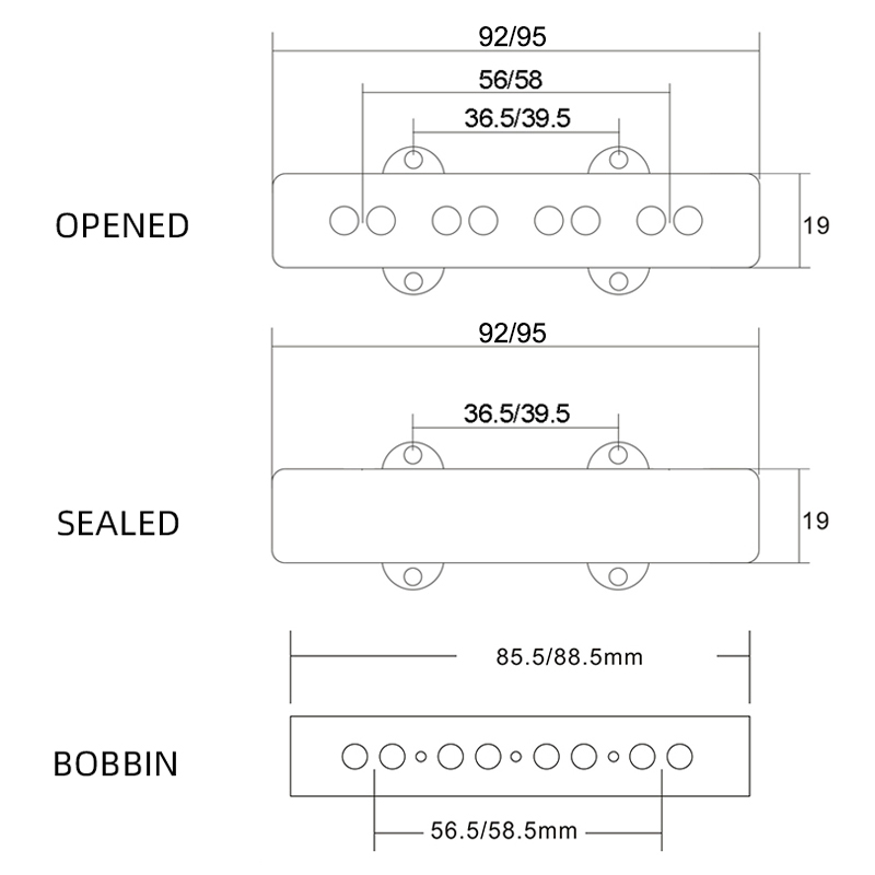 2 stk. 4- strengs jazzbass med 4jb pickup-deksel/spole, 92/95mm for 4- strengs el-bass, 4jb basser, svart