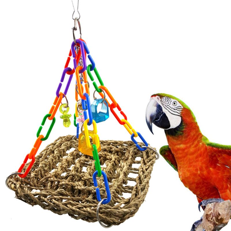 Juguetes para masticar aves, estera de algas marinas de loro con piezas de colores para ejercicio, 85WC