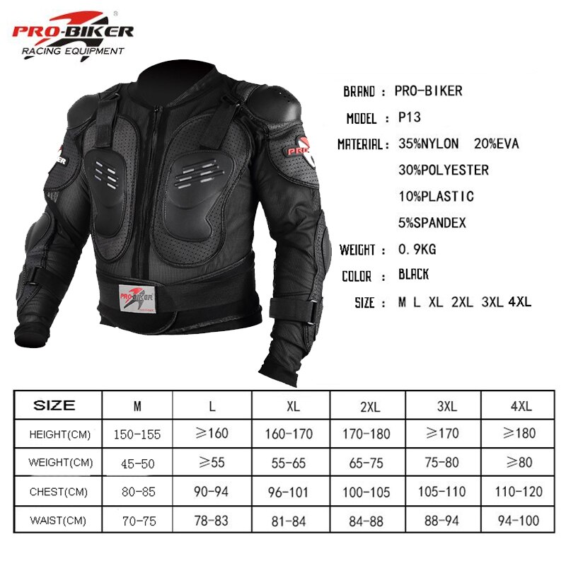 Pro-biker motorcykel beskyttende rustning gear jakke hel krop rustning klæde motocross skildpadde ryg beskyttelse motorcykel jakker