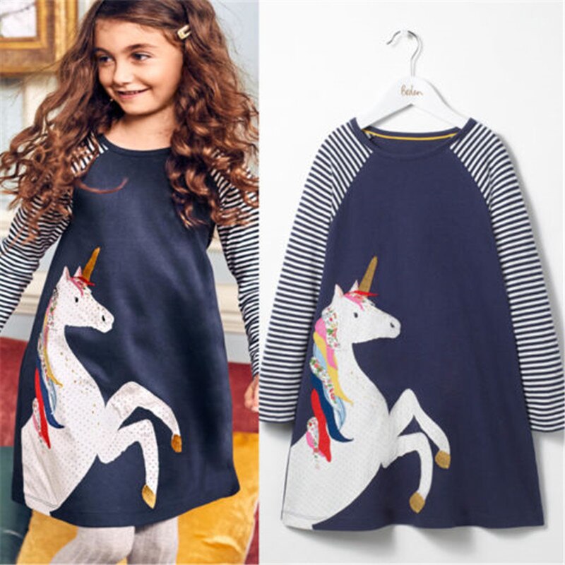 Enfant en bas âge enfants bébé filles mignon Animal dessin animé décontracté à manches longues rayé robe royaume-uni