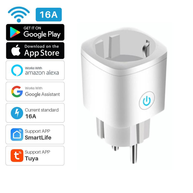 Tuya Wifi Smart Plug Eu Adapter Draadloze Afstandsbediening Voice Control Remote Switch Timer Stopcontacten Voor Alexa Google Thuis