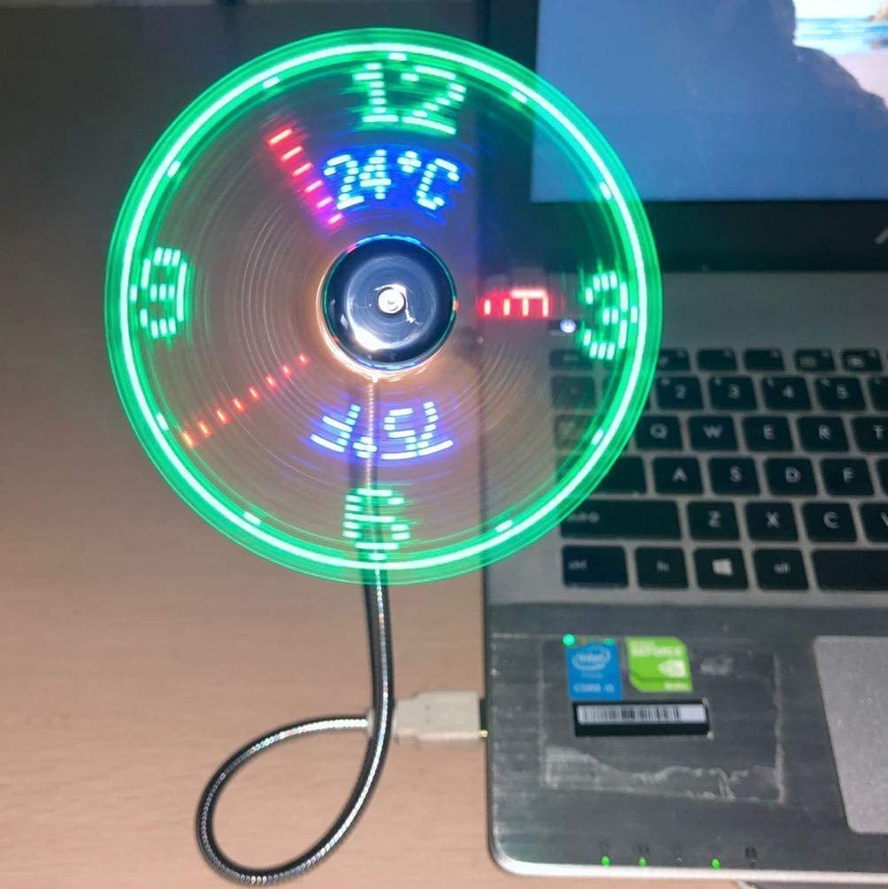 USB Clock Fan with Real Time Clock & Temperature Display Function Christmas Night light USB Gadgets for Laptop PC