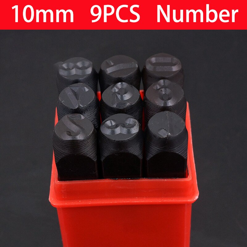 LOGO Stamp Steel Die Metal Stamping kit Punch Tool Number Letter Alphabet Stamps Tools DIY Jewelry Gold Silver Metal leather: 10mm Number 9pcs