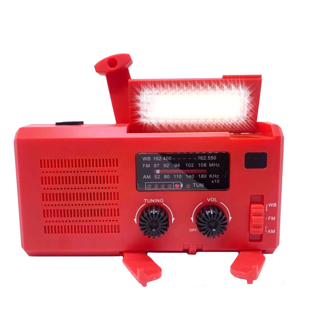 Emergency Solar Power Hand Crank Dynamo Generator 4000Mah Telefoon Oplader Bank Sos Am/Fm Noaa Weer Cob zaklamp Radio: RED