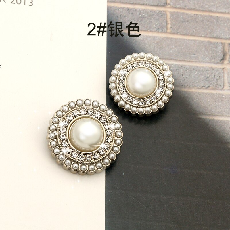 Perle strass or boutons en métal pour vêtements costume pull manteau femmes décor bouton couture vêtement fleur accessoires 25mm: Silver / 18mm 6pieces