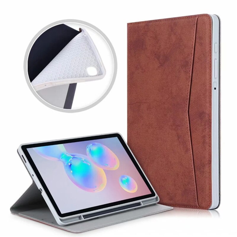 Tablet Case with Pencil Holder for Galaxy Tab S6 Lite 10.4" SM-P610 P615 Capa Smart Leather Auto Sleep/Wake Funda with: P610-Brown