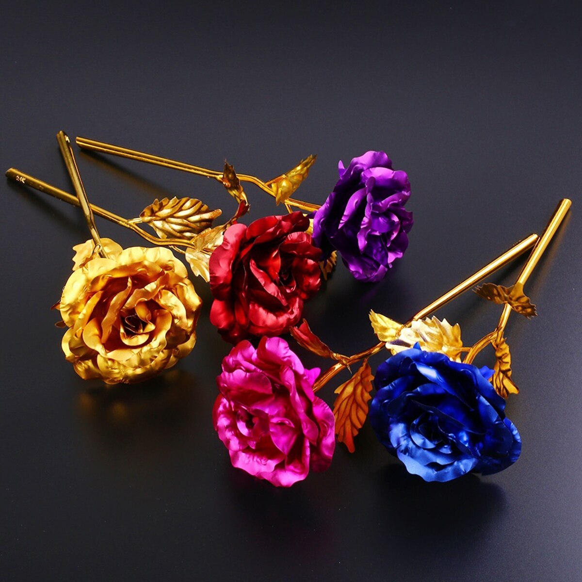 1PCS Gold Foil Plated 24k Golden Rose Lover'S Flower Artificial Flower Birthday Valentine'S Day Wedding Decoration