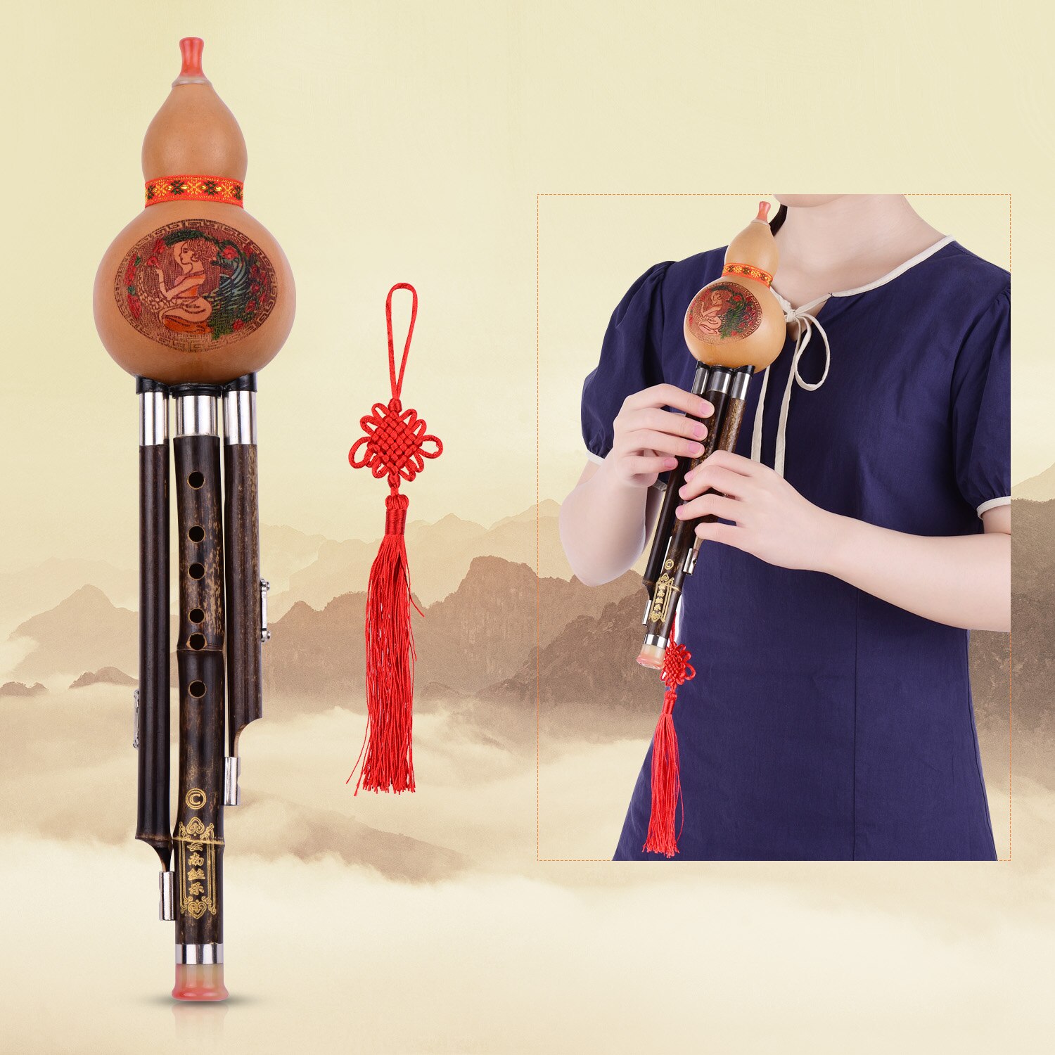 3- tonige c-toets hulusi kalebas cucurbit fluit zwarte bamboe pijpen chinees traditioneel instrument met chinese knoopkoffer voor beginners