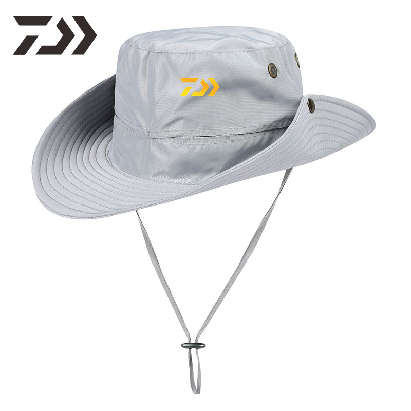 Daiwa Unisex Fishing Caps Bucket Hat Outdoor Uv Protection Adjustable Breathable Fishing Hats Solid Wide Brim Cap: Gray2