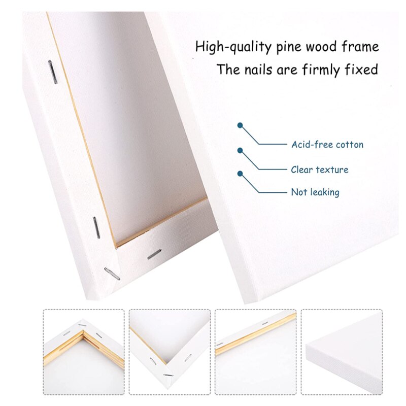 6 Pieces Artist Blank Canvas Assorted Size Stretcher Acrylic Oil Water Painting Board Blank Painting Panels Blank Artis