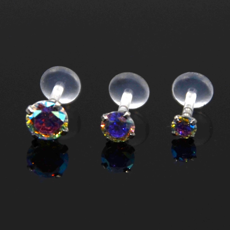 Bijou de Lèvre Labret Monroe Dreamlee - Pointe Cœur - Gemme Multicolore - Acier Chirurgical 16g & Bioplast