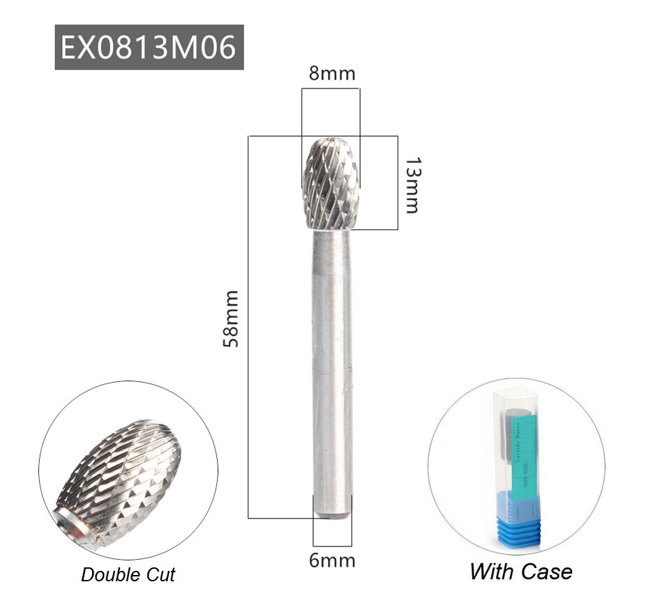 Oval Shape E 6mm 1/4 Shank Mould Carving Tools Tungsten Carbide Rotary File Burr Milling Cutter CNC Engraving for Metal Steel: Double Cutter 6x8mm