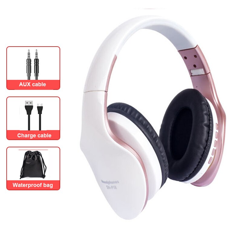 Draadloze Headset Bluetooth Hoofdtelefoon Over Ear Stereo Bass Oortelefoon Opvouwbare Verstelbare Gaming Koptelefoon Met Microfoon Voor Pc Telefoon: Goud