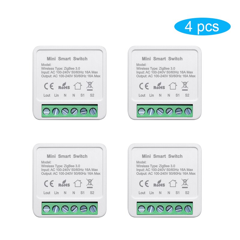 Tuya Smart ZigBee Light Switch Module Smart Home Automation DIY Breaker Supports 2 Way Control, Work with Alexa Google Home: 4pcs
