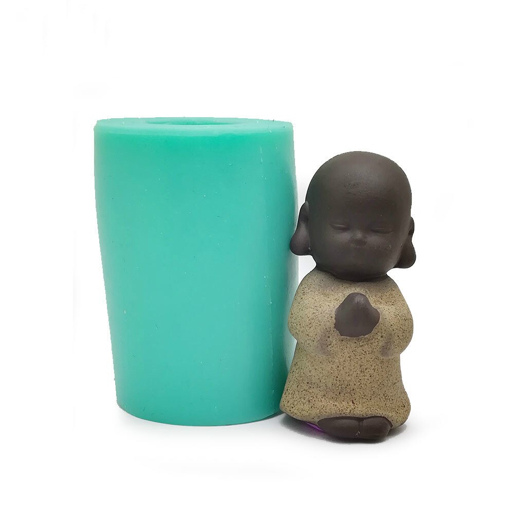3D petit moine Silicone moule bougie moule plâtre moule résine artisanat moule à la main bricolage bouddha Statue cuisson décoration: Kaki foncé