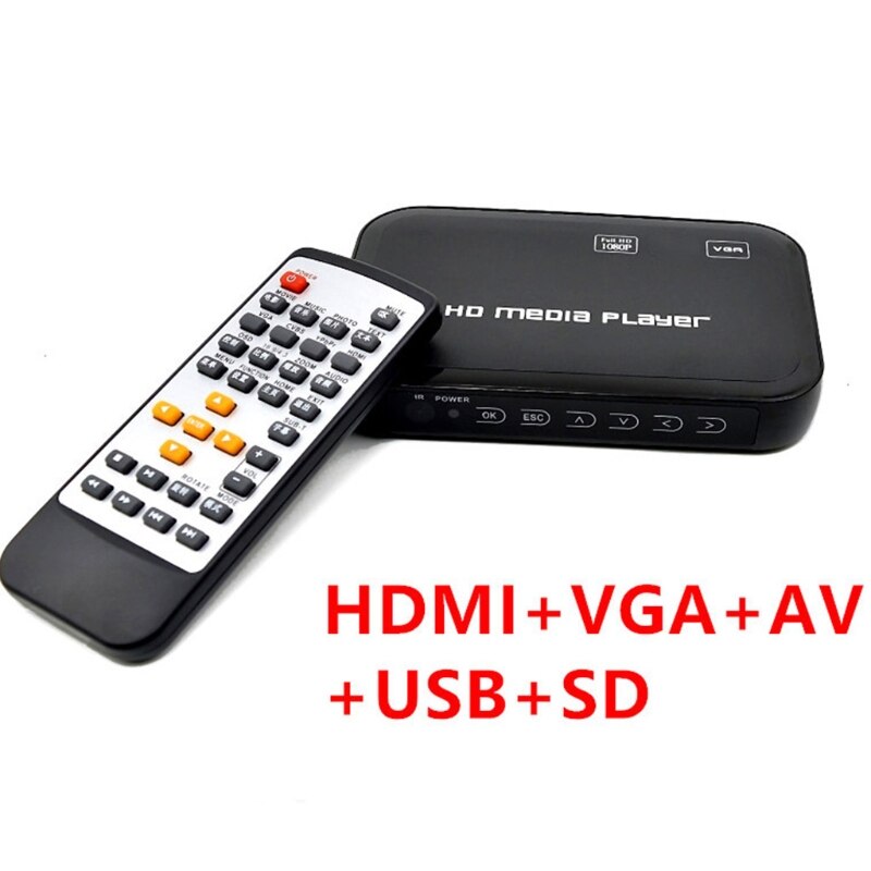Minireproductor de disco duro externo USB, 1080P, SD, MMC, compatible con MKV, AVI, reproductor de vídeo multimedia, mando a distancia, Bluray