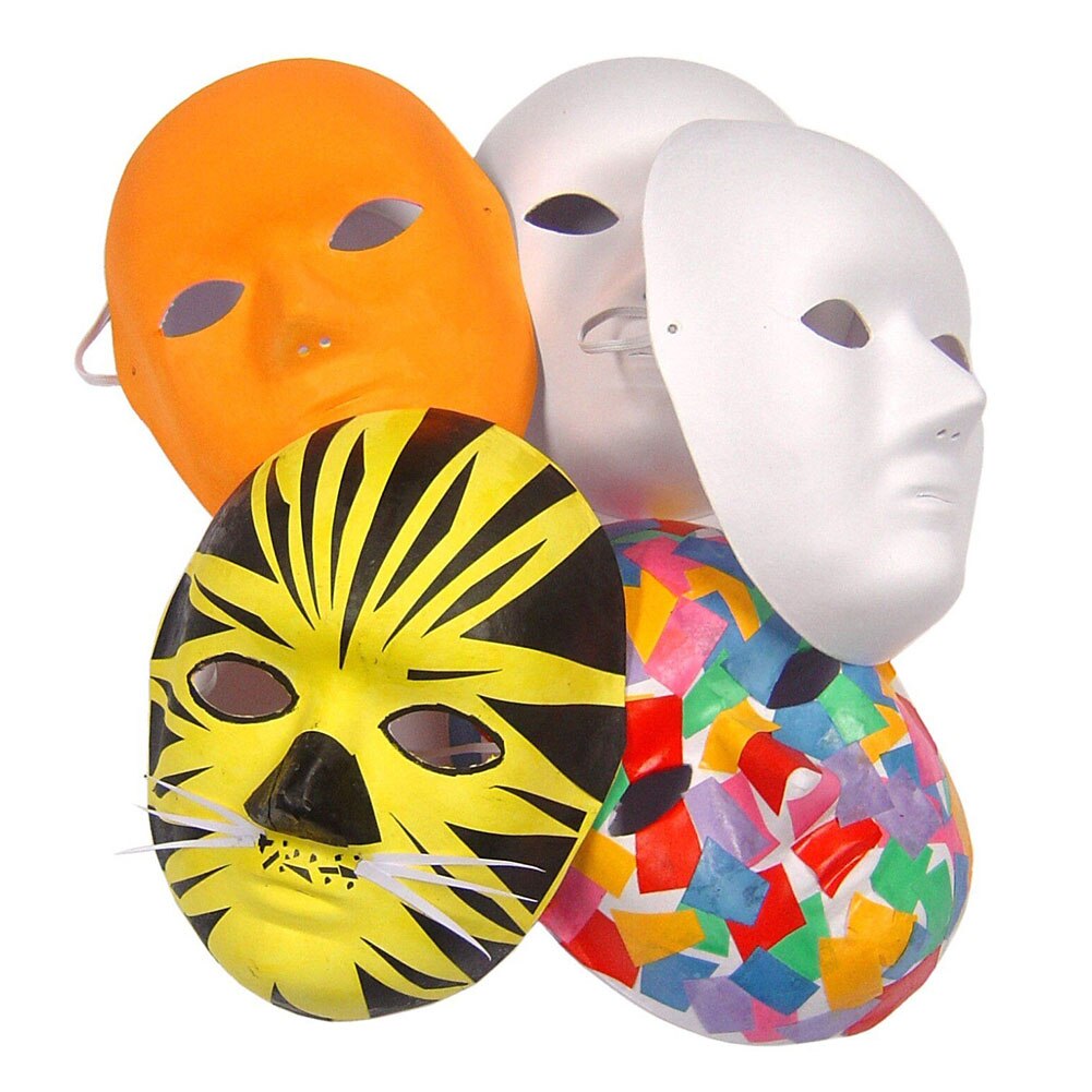 5Pcs Kostuum Mannen Vrouwen Volwassen Cosplay Biologisch Afbreekbaar DIY handgeschilderde Fancy Dress Gezichtsmasker Unpainted Witte Lege Party vlakte