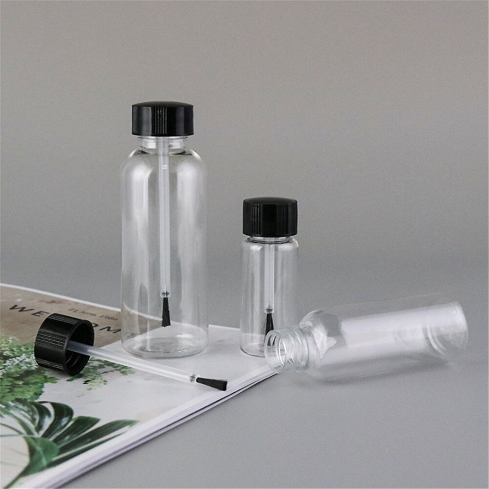 Botella de plástico para esmalte de uñas, bote transparente y vacío, rellenable, con brocha, contenedor de maquillaje