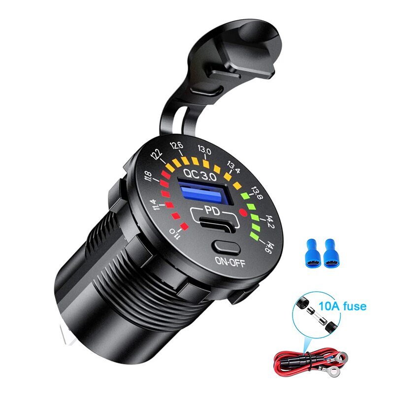 QC3.0 36W 6A Dual USB Charger Socket With Voltmeter Switch USB Outlet Fast Charger for 12V Car Boat Motorcycle Truck Golf