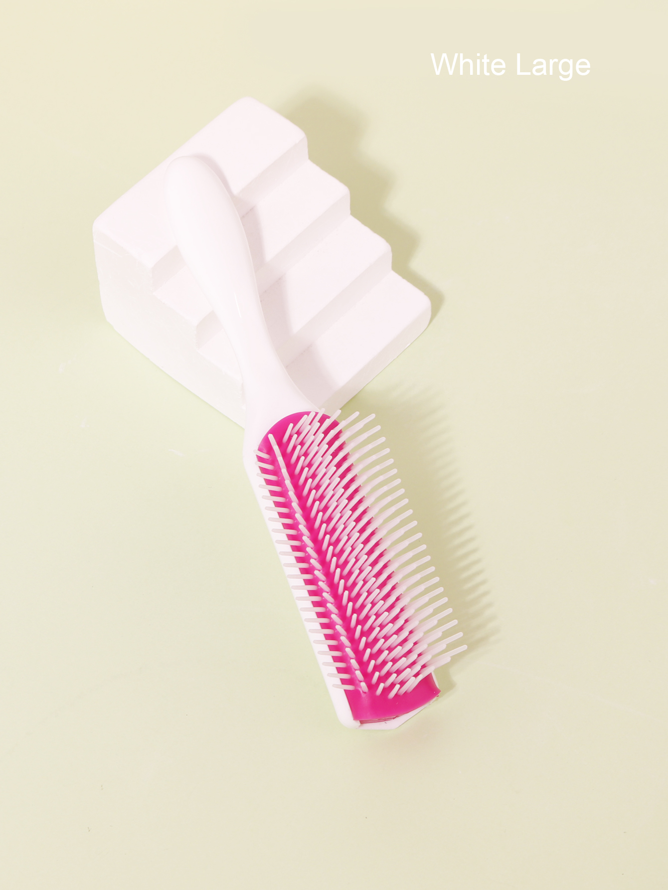 1 cepillo de pelo rizado para masaje de eliminación de arrugas de 9 filas, cepillo de pelo húmedo de plástico con peine desmontable de 9 filas: Blanco