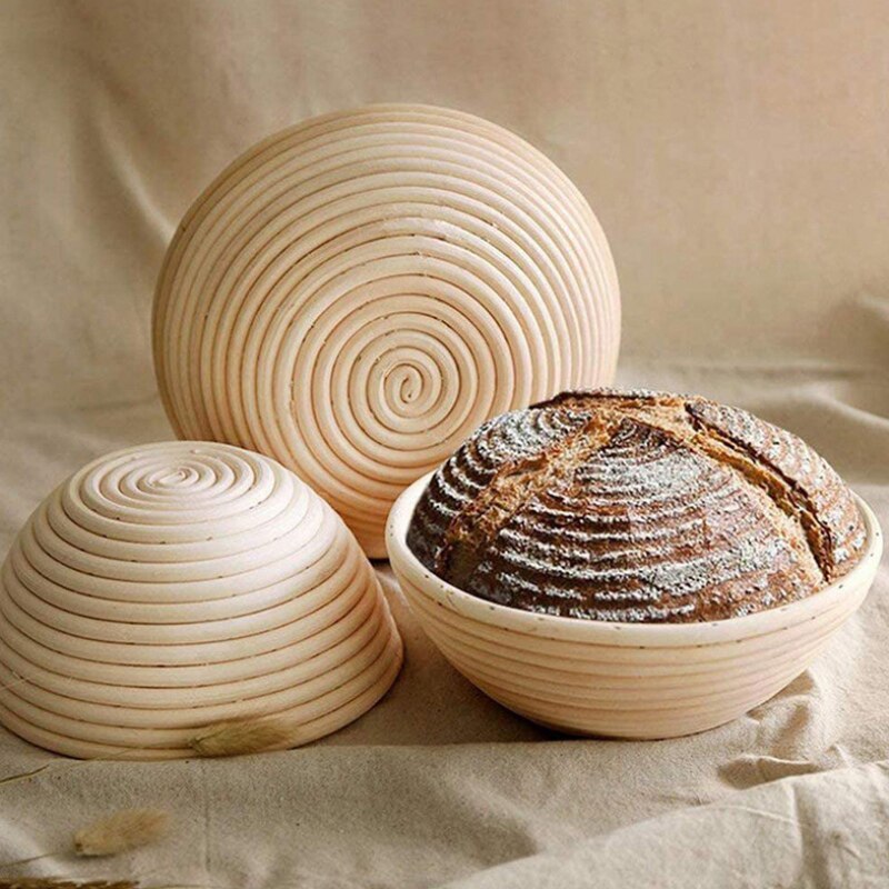 Banneton-herramientas para panadero de pan de campo europeo, cesta redonda de mimbre a prueba de agua, juego de 6 piezas con cepillo delineador, espátula para masa