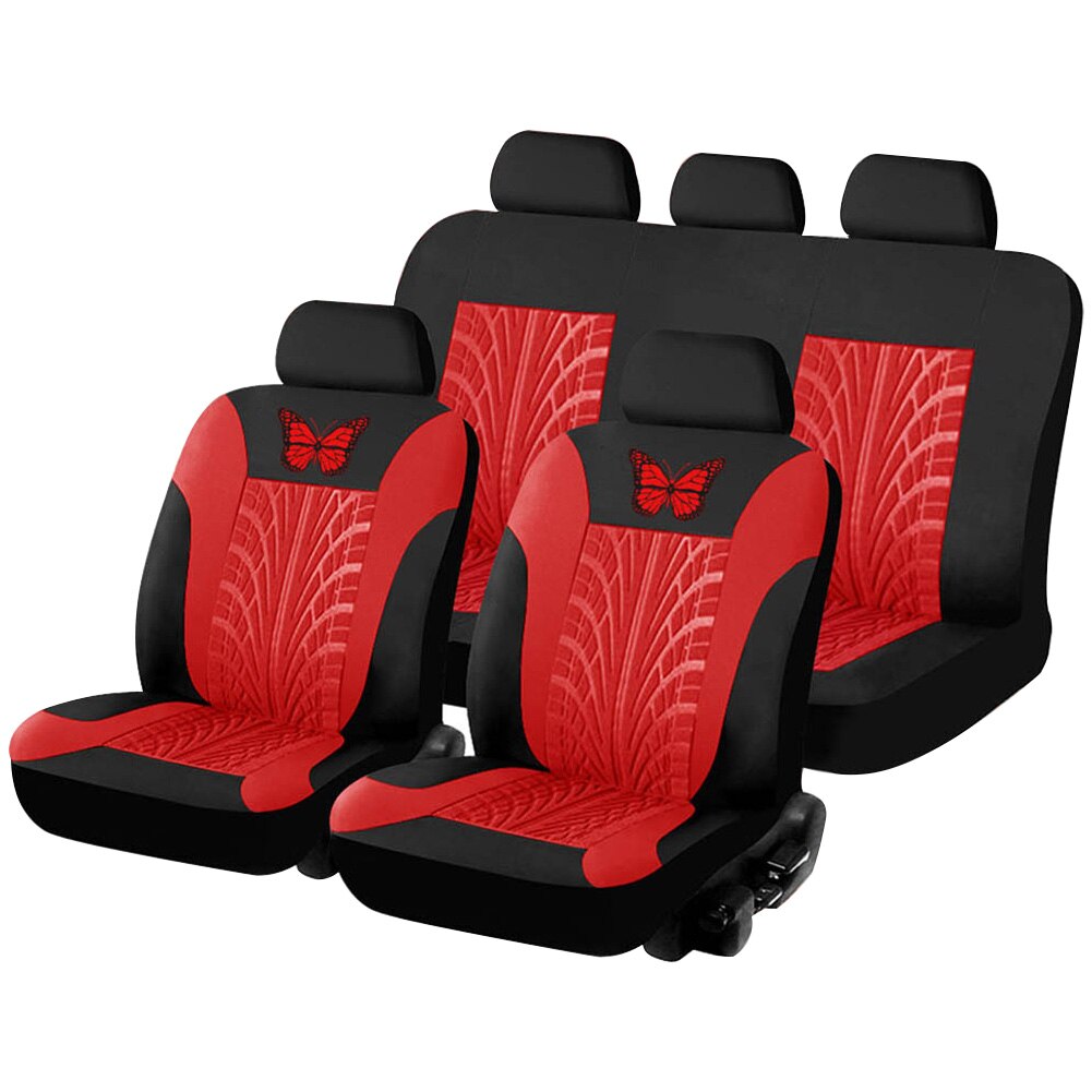 Universal Car Seat Cover Set Butterfly Pattern PU Leather Bucket Seat Cover: 9set Red	