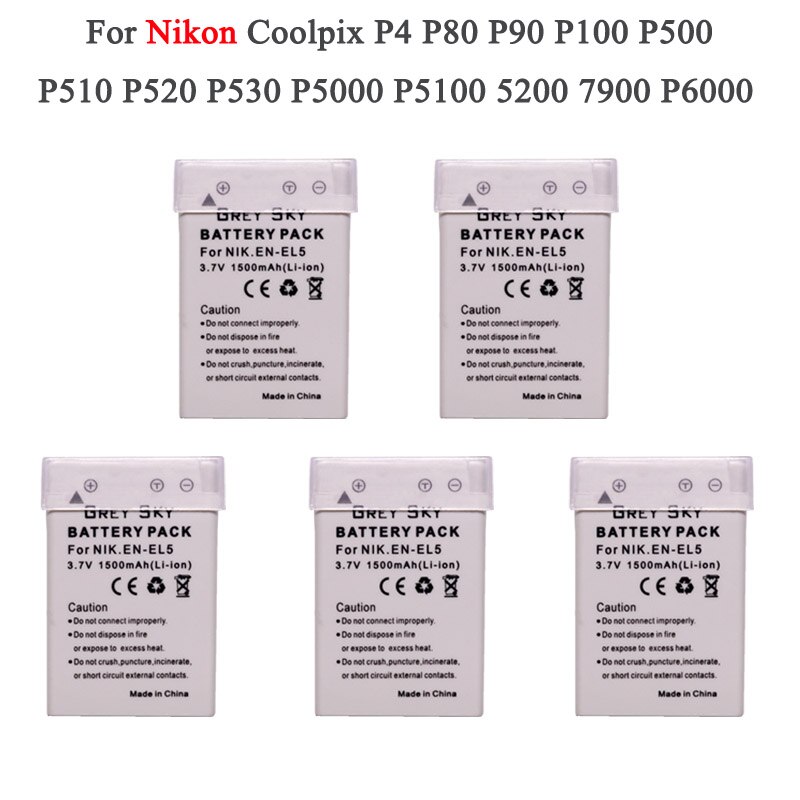 3.7v 1500 mah en -el5 en el5 enel 5 batteri + lcd usb-oplader til nikon coolpix  p530 p520 p510 p100 p500 p5100 p5000 p6000: Pakke 7