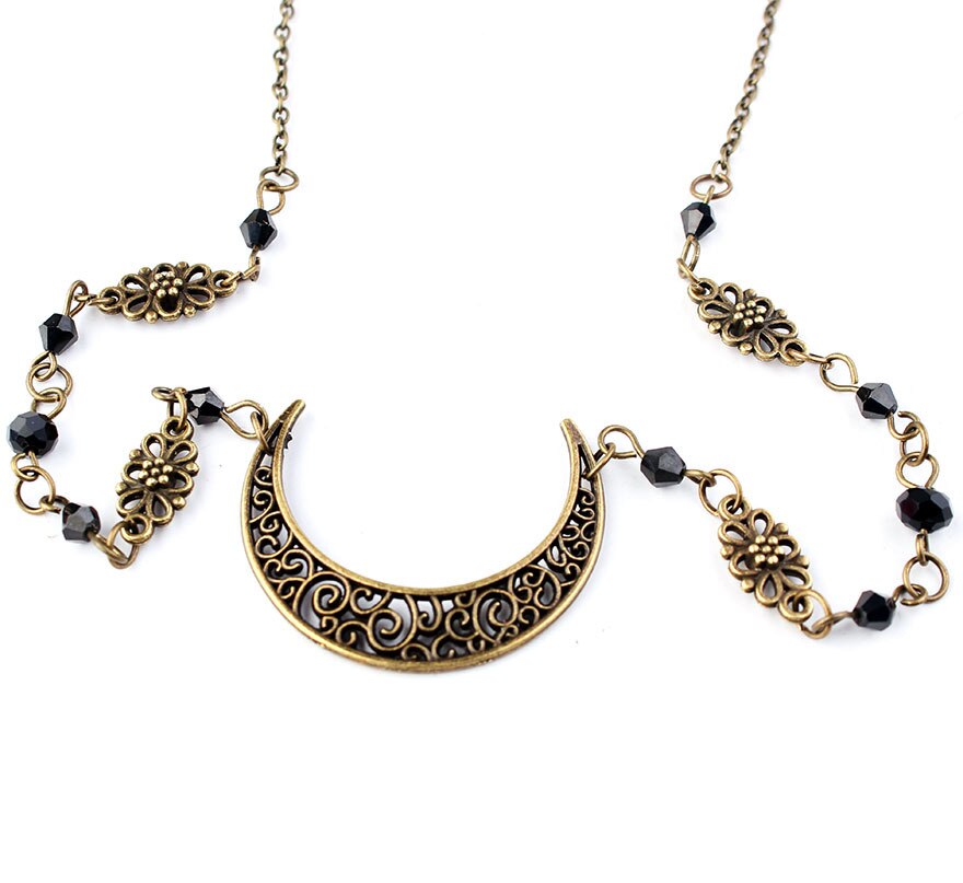 Acessórios de cabeça de padrão de lua vazada, estilo gótico retrô, gota, corrente de cristal, conta de cabeça para meninas, imperdível