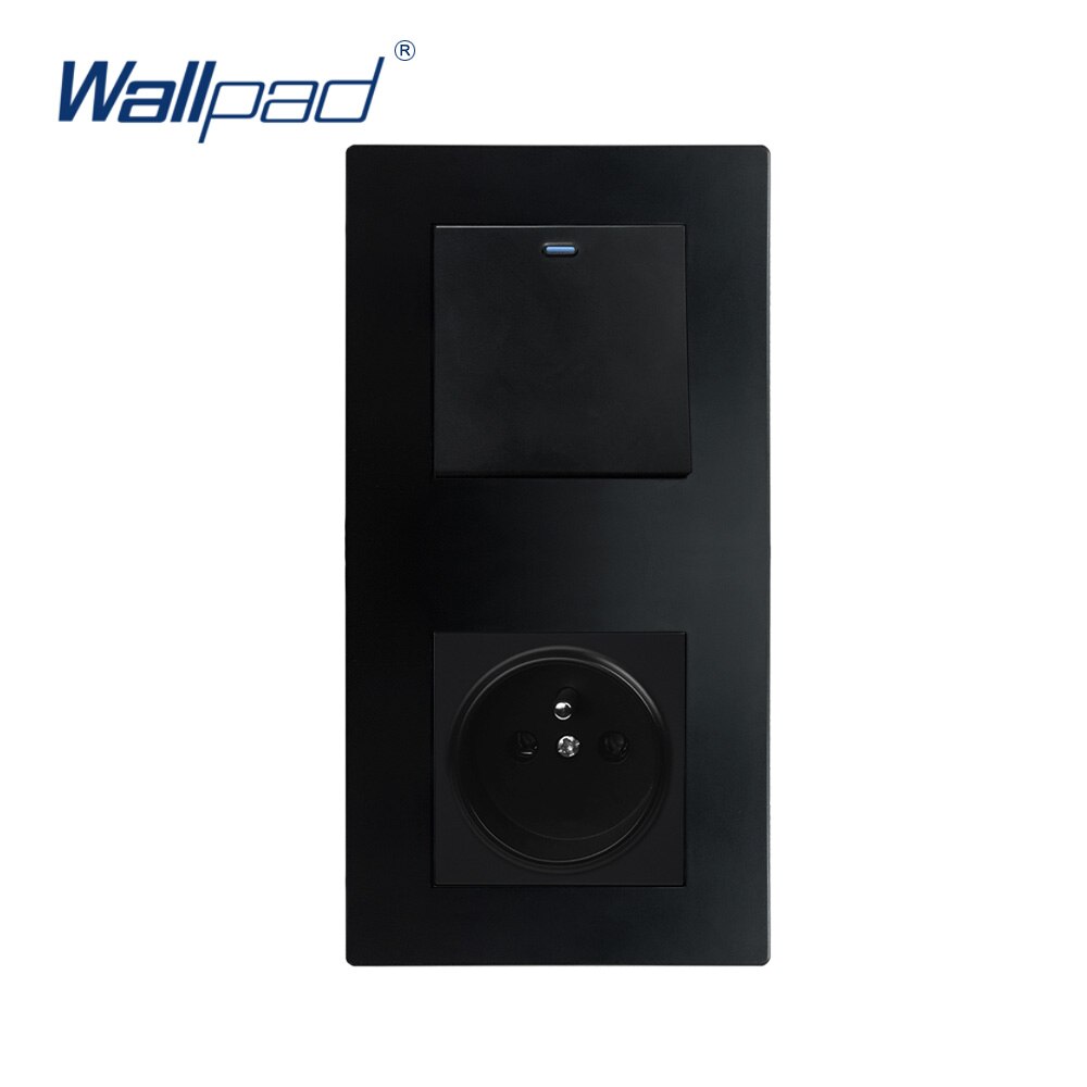 1 Gang 2 Way With EU French Socket Black Wallpad Luxury Wall Power Electrical Outlet Sockets PC Panel: 2