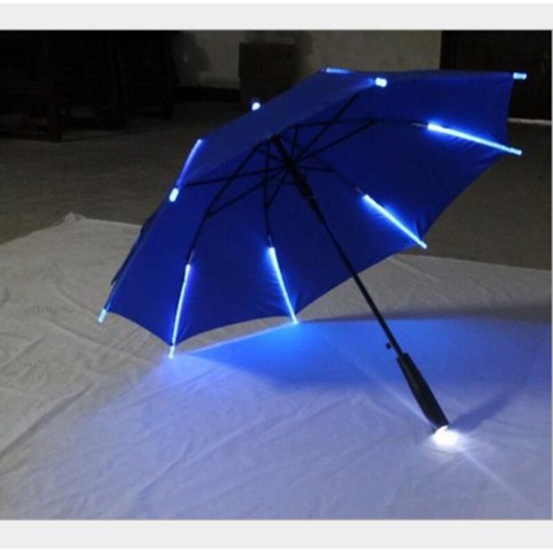Paraguas fresco con luces LED, 8 luces transparentes con mango de linterna/BY: Azul