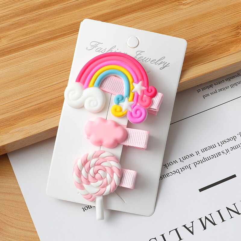 3pcs/Set Hair Clips Girls Cute Rainbow Clouds lollipop Hairpins Children Sweet Barrette Hair Ornament Cute Hair Accessories: style-C