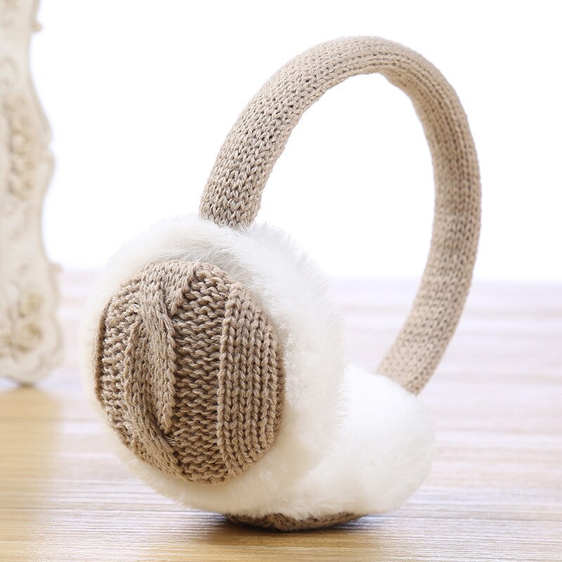 Crochet Knitted ladies earmuffs autumn winter warm comfortable solid unisex skiing Fur headphones casque antibruit cute: khaki