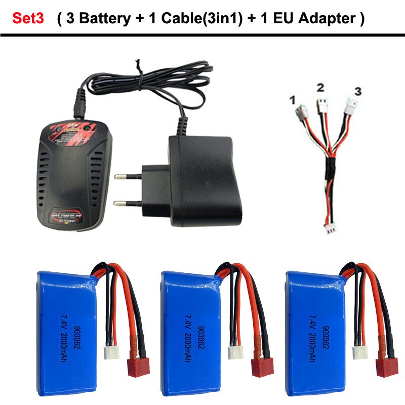 7.4V 2000mAh 2S Lipo Battery For WLtoys A959-B A969-B A979-B K929B RC Desert Truck Car Upgrade Spare Parts charger: Set3