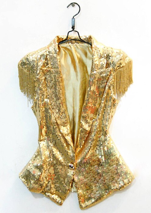 Weiblich männlich silber Gold pailletten weste jacke sänger leistung Ds blei tänzerin kleidung quaste Jazz tänzerin kostüm oben