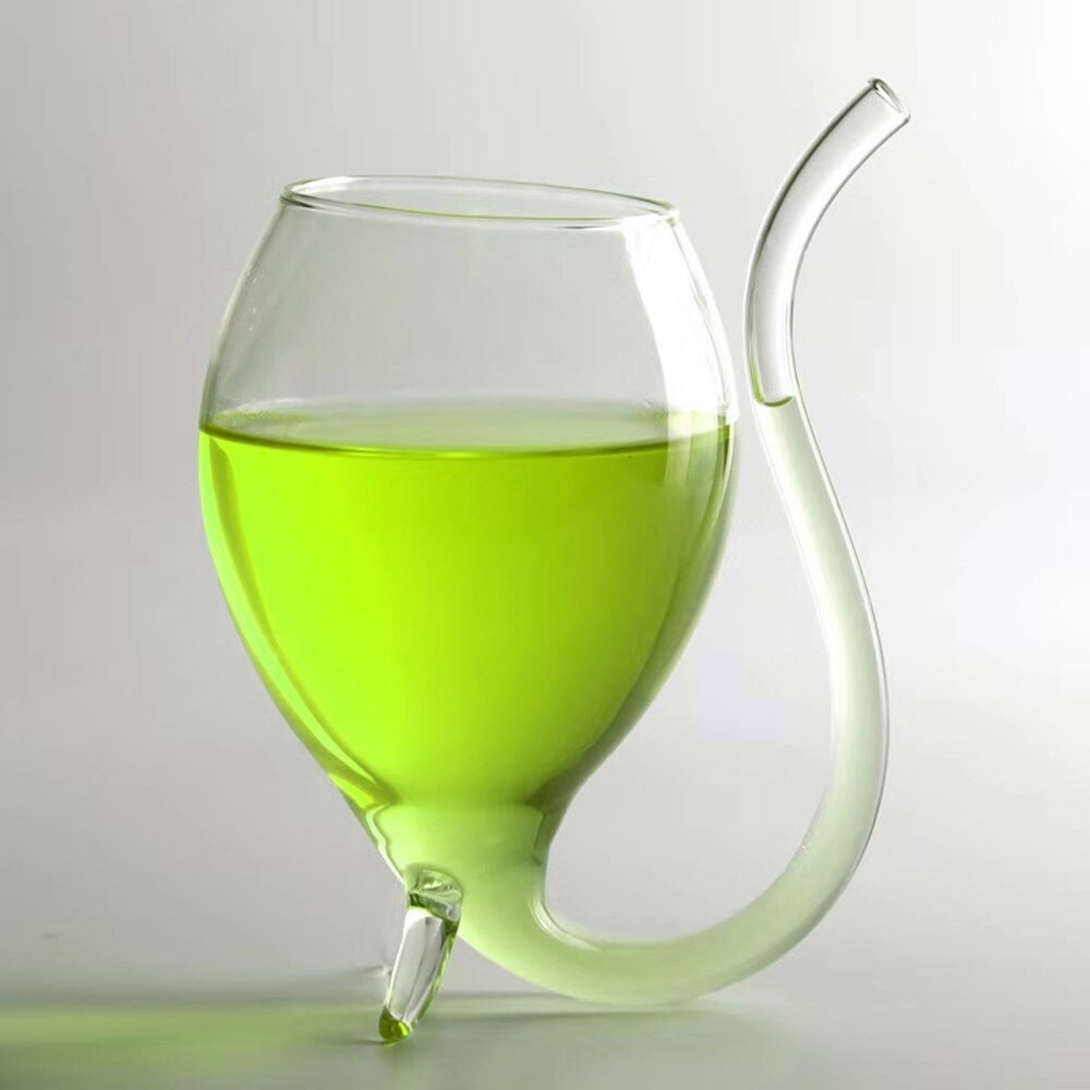 Elbow Wine Whiskey Glass Heat Resistant Glass Sucking Juice Milk Cup Tea Wine Cup With Drinking Tube Straw Transparent