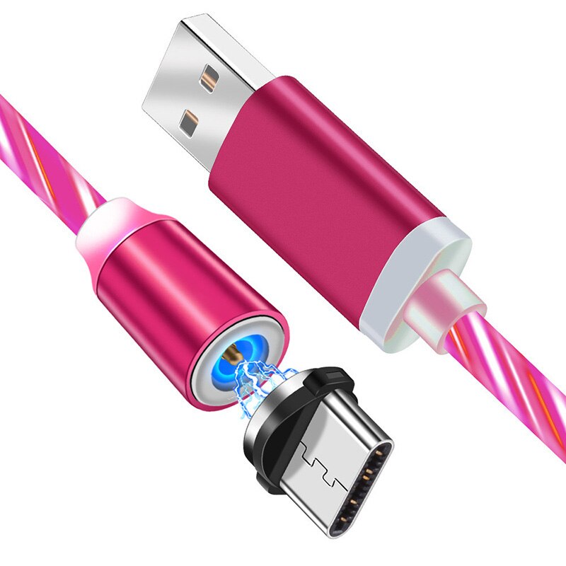 Jusfyu vloeiende licht led magnetische kabel micro usb type c kabel snel opladen datakabel voor iphone samsung usb-c oplaadkabels: Rood / Voor type c