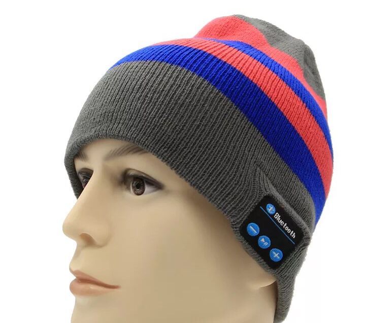 Hat bluetooth strikket hat capfor vinter smart bluetooth pandebånd strikket cap udendørs afslappet sport hat cap til mænd og kvinder: Grå rød