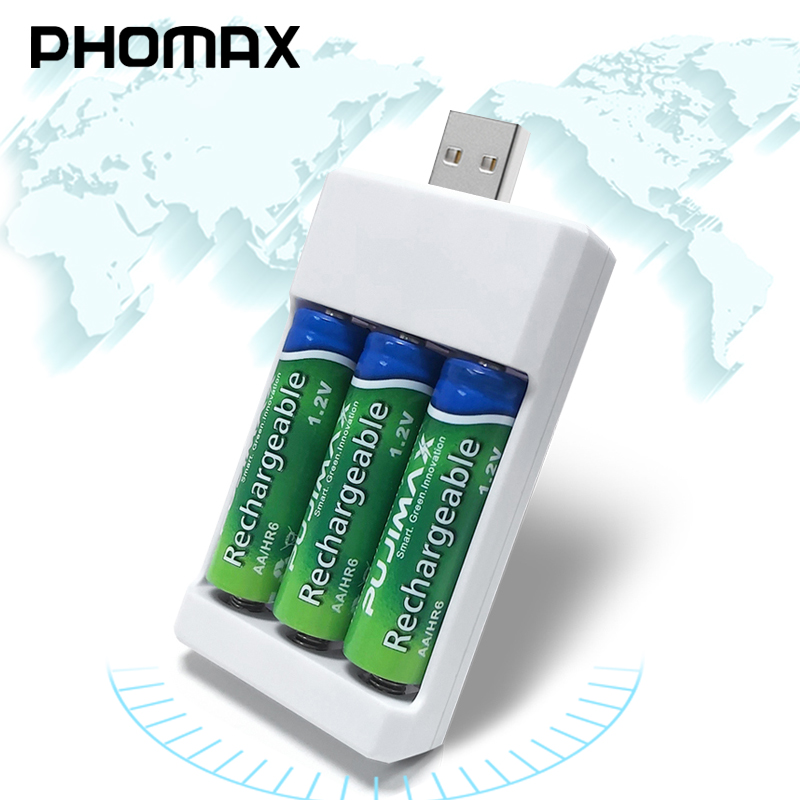 Phomax Aa Aaa 1.2V Draagbare Snelle Oplaadbare Batterij Oplader 3 Pc Ni-Mh/Ni-Cd Oplaadbare Batterij Compact usb 3 Slots Charger