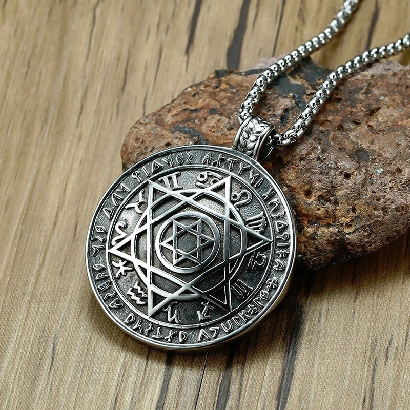 Clásico Misteriosa estrella de seis puntas Salomón dije en forma de talismán collar de los hombres de de Metal hermético de la joyería