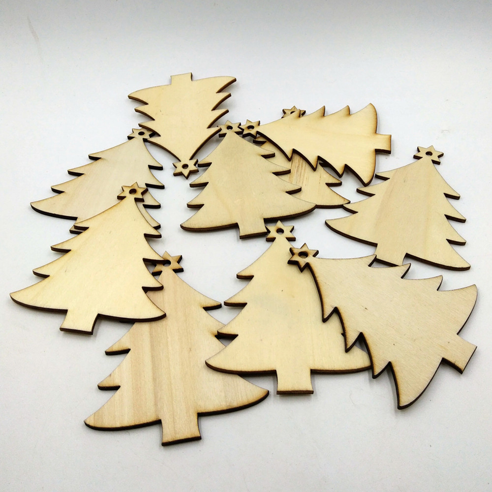 10Pcs Kerst Hout Chip Kerstboom Decor Ornamenten Xmas Opknoping Hanger Decoratie Kerstcadeaus Decoraties voor Huis