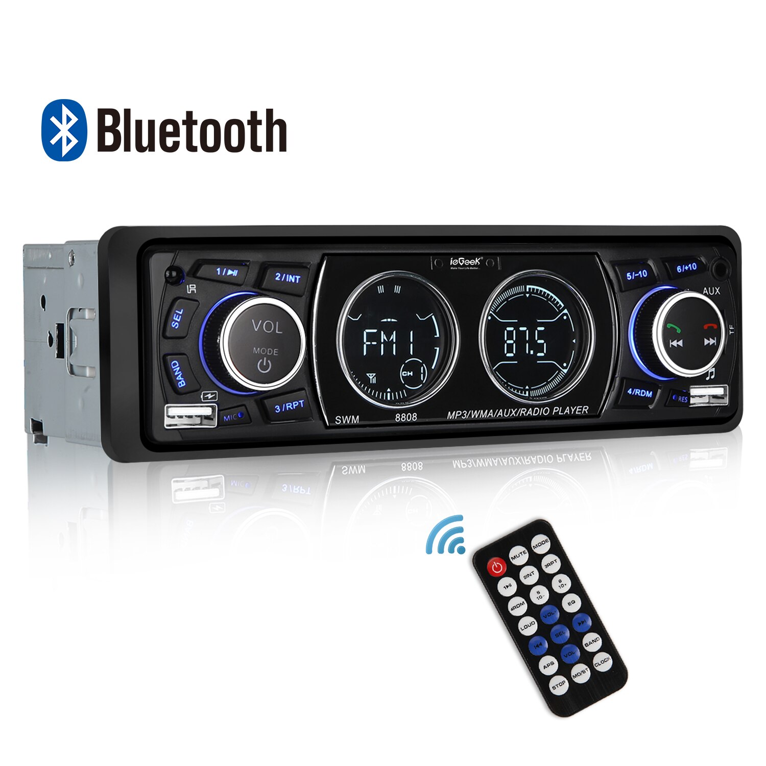 12V Car Radio Bluetooth MP3 Player LCD Screen Stereo Car Audio Player FM USB/SD/AUX-IN Phone Charging 1DIN: Default Title