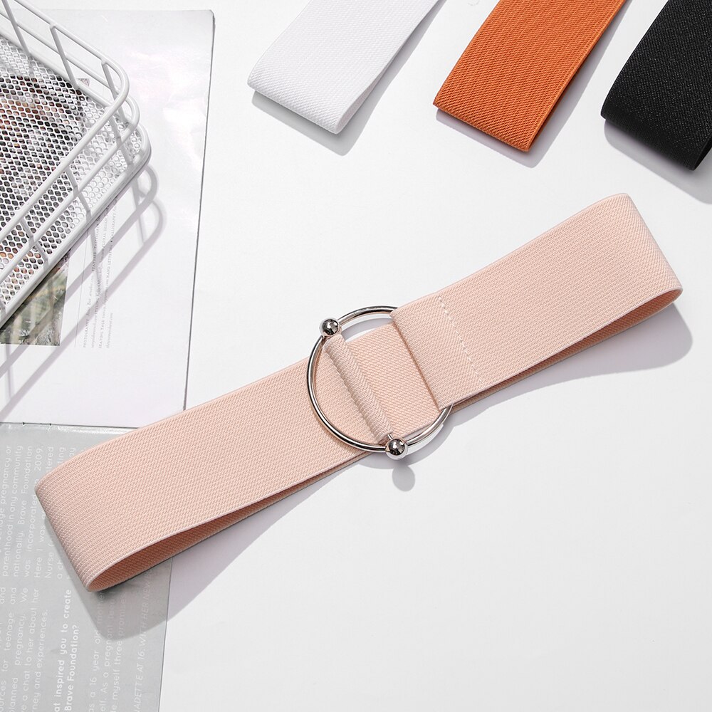 1PC Women Waist Belts Cotton Cloth Elastic Band Round Simple Buckle Decoration Dress Waist Chain for Coat Sweater