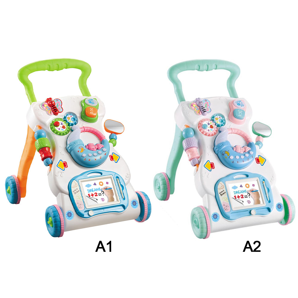 Multi-function Baby Walker Toddler Trolley Sit-to-Stand ABS Musical Walker with Adjustable Height Anti-rollover to Learn Walk