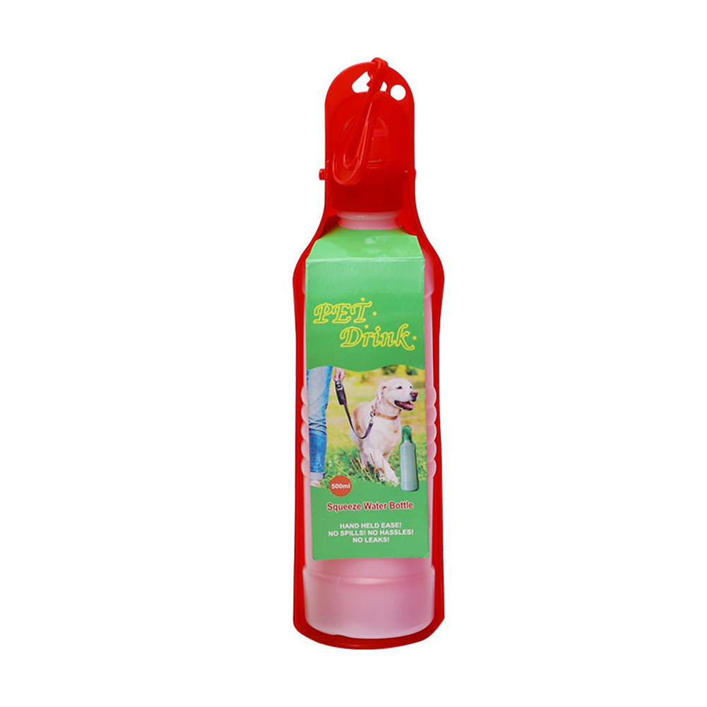 250ml/500ml animale domestico cane acqua bottiglia bottiglia di acqua portatile in plastica animali domestici viaggi tutto'aperto alimentatore per acqua potabile ciotola pieghevole: Rosso / 500ml