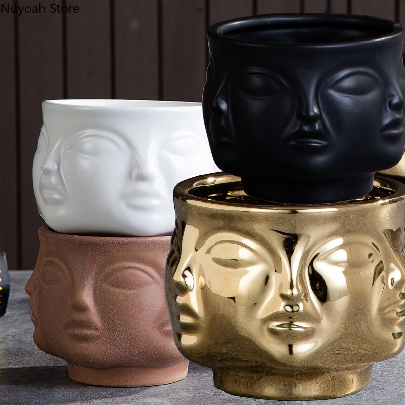 Nordic Ceramic Face Vase Modern Living Room Lip Flower Light Luxury Expression Half Face Decoration Home Decoration Accessories