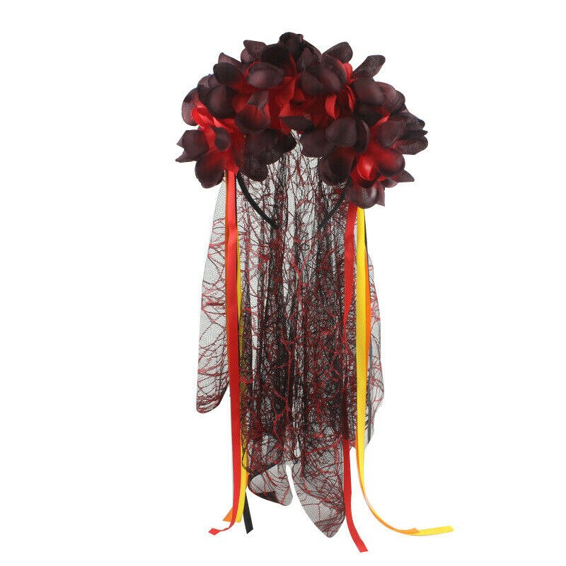 De dødes dag jul rose sort slør med blomster dame fancy dress halloween bryllup død brud pandebånd kostume hovedbeklædning: Stil 2a