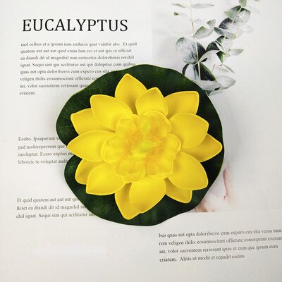 Plantas flutuantes água lírio artificial flor de lótus folha lagoa tanque de peixes decoração nova: Yellow
